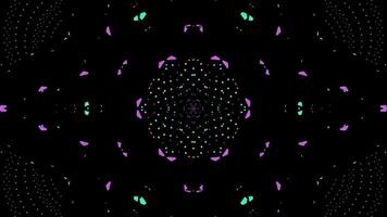 Abstract seamless looped animation of psychedelic kaleidoscopic patterns, trippy glowing lights, triangles and reflections. Blue, purple and orange LSD DMT kaleidoscope video