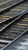 vertical view from the carriage window onto the rails. Railway junction video