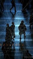 Silhouetted figures showcase a striking digital overlay, highlighting the arttech fusion video