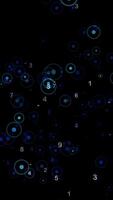 An Abstract Representation of Blue Circles and Numbers Set Against a Cosmic Background Scene video