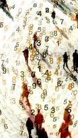 This piece visually represents abstract digital art that incorporates numbers and unique patterns video