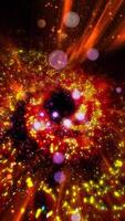 A mesmerizing explosion of neon multi-colored shimmering particles forming spirals of cosmic energy. video