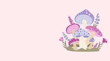 Animated background with mushrooms and flowers with left copyspace video