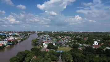 A bird's-eye view of a riverside community in Ayutthaya. video