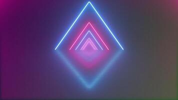 Vibrant neon lights illuminate abstract sci-fi tunnel, showcasing colorful geometric patterns and depth, creating mesmerizing blend of blue and pink hues that captivate viewers. video