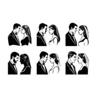 Elegant design of a bride and groom gazing lovingly, perfect for wedding-themed projects vector