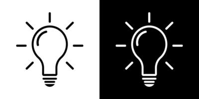Simple light bulb outline icon isolated on white and black background illustration. vector