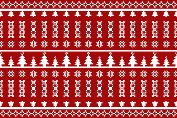 Christmas Pixel Pattern - Red and White Snowflakes and Christmas Trees Seamless