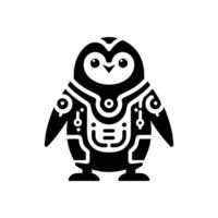 Minimalist Cyberpunk Penguin Icon in Black and White with Futuristic Elements vector