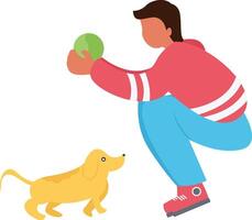 A man is playing with a dog and a ball vector