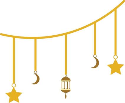 un cuerda de luces con un linterna, estrellas y creciente vector