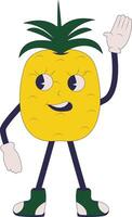 A cartoon pineapple character waving with his arms up vector