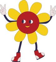 A cartoon flower with two hands up and two fingers vector