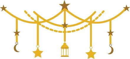 A golden chandelier with stars and a lantern vector