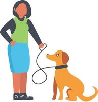 A woman is walking a dog with a leash vector