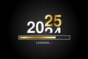 Loading process ahead of new year 2025. Symbol of new year celebration 2025. Creative festive banner with shiny gold color vector