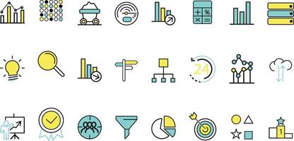Data analysis, statistics, analytics - minimal thin line web icon set. vector