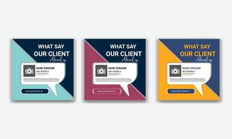 Modern client testimonial, customer feedback social media post template layout or web banner design vector