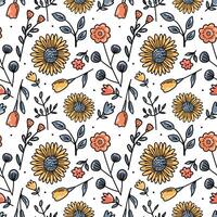 A pattern of small flowers and leaves for fabric. Seamless background with a bohemian pattern in the form of flowers. vector
