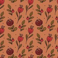 Floral pattern of small flowers and leaves for fabric. Seamless background with a bohemian pattern in the form of small drawings of botany. vector