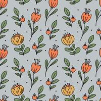 Seamless background with a bohemian pattern in the form of small drawings of botany. vector