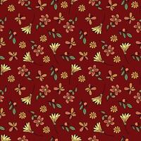 A pattern of small flowers and leaves. Seamless fabric background with a bohemian pattern in the form of small flowers. vector