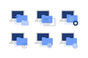 PC and folders,Set of simple flat illustrations,Digital data vector