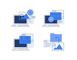 files and PC,Media data,Set of simple flat illustrations vector