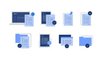 PC work, files and folders. Set of icons vector