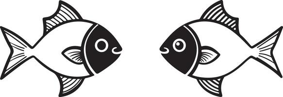 two fish are shown in black and white vector