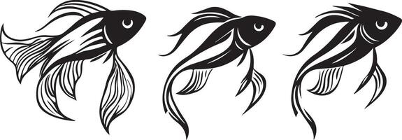 three black and white fish on a white background vector