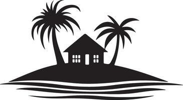 tropical island with house and palm trees vector