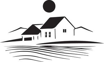 a black and white logo of a house with a mountain in the background vector