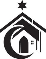 the logo for a mosque with a star and crescent vector