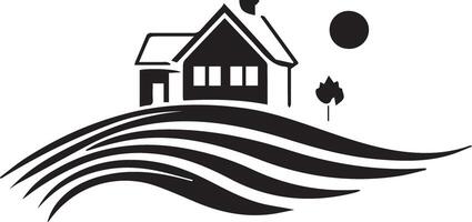 a house with a tree and waves on a hill vector