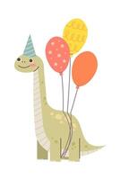 Cute painted dinosaur for his birthday. Baby dinosaur on white background with orbs and cap. isolated reptile vector