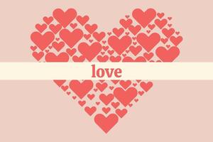 A heart shaped arrangement of smaller red hearts with the word love across a light background symbolizing affection vector