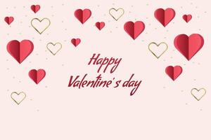 A Valentine Day card with red hearts, gold outlines, and Happy Valentines day text on a light background. vector