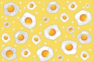 Illustration of fried egg hand drawn with white circle on yellow background. vector