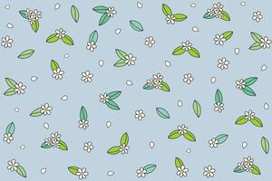 Illustration pattern, Repeating of abstract flower with leaf on soft blue background. vector