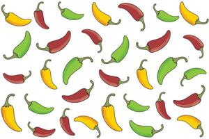 Illustration of red yellow and green chilli on white background. vector