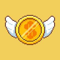 Pixel art Flying Coin with Wings game asset design vector