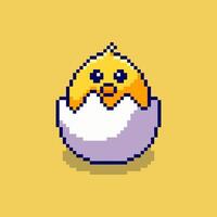 Pixel art Cute Chick Hatching from Egg game asset design vector