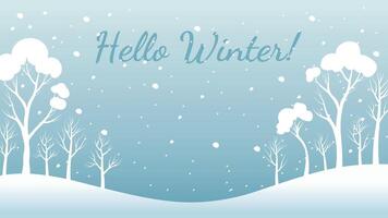 Hello winter. Winter background with snow and trees vector