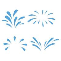 Cartoon water splash effects depict fluid dynamic splashing, droplets and ripples in motion. vector