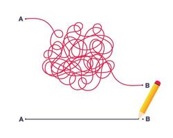 Complex and easy simple way from point A to B illustration. vector
