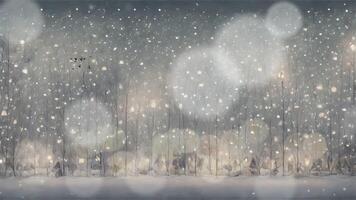 A serene winter night scene with bare trees adorned with glowing lanterns, set against a starry sky. The image evokes a sense of tranquility and wonder, highlighting the beauty of illuminated nature video