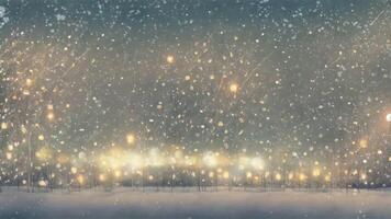 A serene winter night scene with bare trees adorned with glowing lanterns, set against a starry sky. The image evokes a sense of tranquility and wonder, highlighting the beauty of illuminated nature video