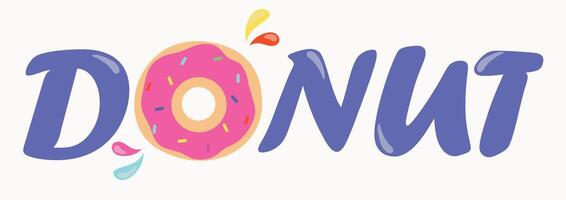 Playful donut logo with pink frosting, and colorful sprinkles in a whimsical design. logo card in trendy style. For poster, card, print, promotion, sale and itc vector