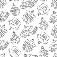 patterns from Soviet Christmas tree toys. Toys made of glass. A car, a wagon, a house in the snow, a clock, vintage illustrations, various objects. Textures of the festive decor of the New Year tree vector